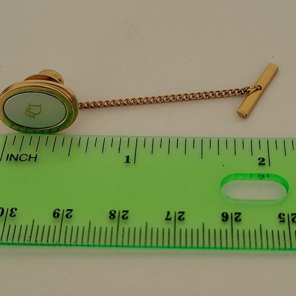 Christian Dior Tie Necktie Pin Clasp Gold Tone Logo Oval Vintage Small Logo - Picture 5 of 5